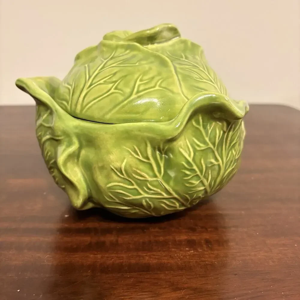Vintage 1972 Holland Mold Cabbage Tureen with Lid & Underplate – Green Ceramic